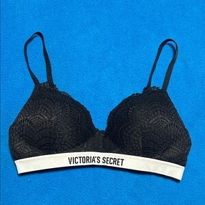 Victoria's Secret Black Lace Bra with White Band